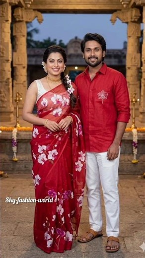 ✨#Vintage Couple Outfit Ideas 💜|10 Colour Organza Saree with Orchid Design|Aesthetic Matching Looks#