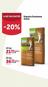 L’herbe est toujours la plus verte chez… Vous ! 💚 Profitez de -20 % sur l’Engrais d’automne Aveve et préparez votre gazon pour l’hiver. ❄️ Action valable jusqu’au dimanche 21 septembre 2025 inclus dans votre magasin Aveve et sur aveve.be. | Aveve