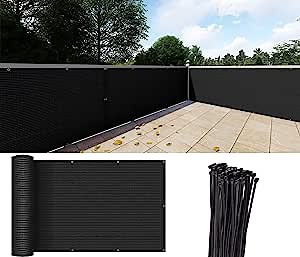 Balcony Privacy Screen, 3' x16.5' Screen Fence Cover UV Protection Weather-Resistant Waterproof Fabric for Apartment Patio Deck Porch Outdoor Backyard, Zip Ties Included, Black
