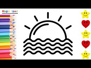 Como dibujar un AMANECER EN LA PLAYA | dibujos niños 💓⭐ How to draw a SUNRISE ON THE BEACH | kids