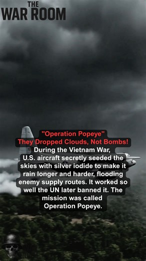 In 1967, the U.S. launched Operation Popeye, a top-secret mission to control the weather over Vietnam. C-130s seeded clouds with silver iodide to extend the monsoon, flooding the Ho Chi Minh Trail and delaying enemy reinforcements. The project continued until 1972, when it was exposed and condemned worldwide. #VietnamWar #OperationPopeye #WeatherWarfare #TheWarRoom #fblifestyle | The War Room