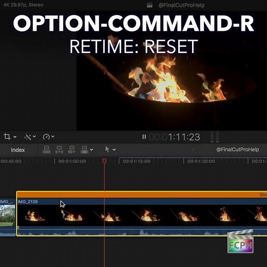 Final Cut Pro Shortcut | Option-Command-R | Retime: Reset
