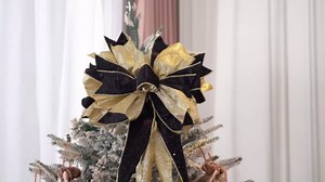 Blue Sliver Christmas Tree Topper, 40x13 Inches Toppers Bow with Glitter Satin Mesh Streamer and Patterned Ribbon, Christmas Tree Topper Bow for Christmas Home Decoration