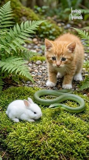 Brave Kitten Saves Little Bunny From Snake