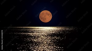 Full moon light reflect in sea water, summer romantic night at seaside