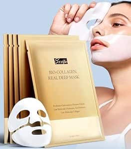 Radiant Glow Collagen Face Mask - Real Deep Overnight Face Masks Skincare with Hyaluronic Acid, Galactomyces Ferment & Vitamin E, Facial Mask for Hydrating, Firming, Plumping & Anti-Aging - 34g x 5ea