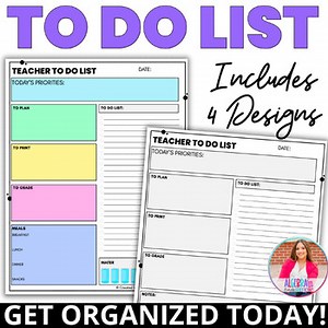 TeacherTo Do List Checklist Print Grade Lesson Plan Organize Color Black White