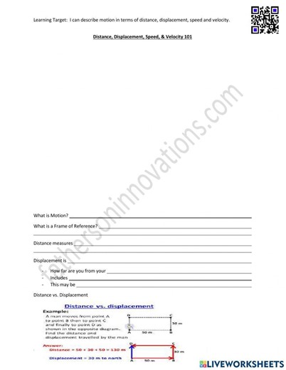 Distance, Displacement, Speed, & Velocity video notes with quiz worksheet