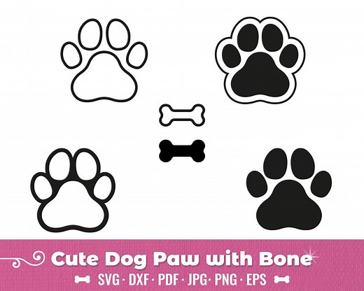 Dog Paw Print SVG & Dog Bone PNG, EPS Digital Cut Files, Instant Download for Cricut and Silhouette, Dog Foot Print Vector Clipart - Etsy
