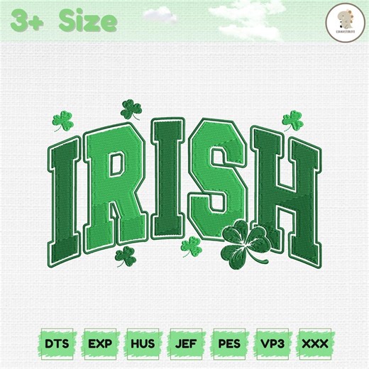 St. Patrick's Day Embroidery, Irish Lettering With Shamrock, Bold Block Font, Satin Stitch, Classic Irish Style, Irish Lovers, Machine File - Etsy