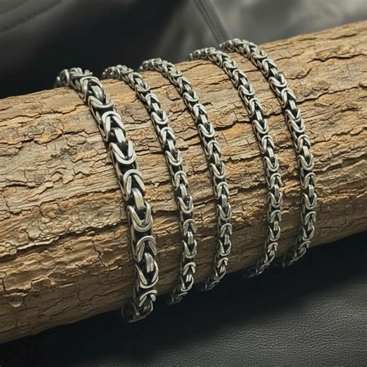 Dark Oxidized Silver Byzantine Bracelet, Handmade King Chain - Etsy