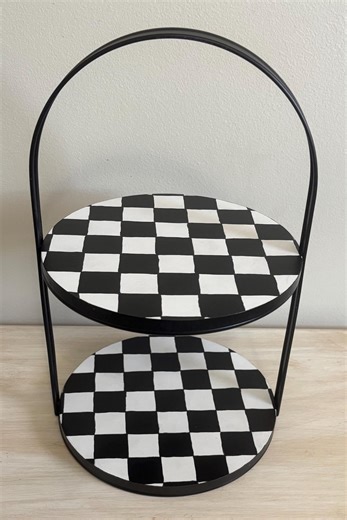 Hand Painted Checked Two Tier Tray, Checked, Checkered, Whimsical, Black and White, Kitchen, Dining, Decorative, Handmade, Upcycled - Etsy
