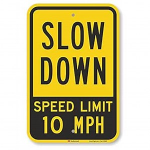 SmartSign 18 x 12 inch “Slow Down - Speed Limit 10 MPH” Metal Sign, 63 mil Aluminum, 3M Laminated Engineer Grade Reflective Material, Black and Yellow, Made in USA