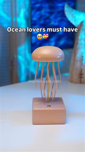 Jason Lv on Instagram: "Cutest thing in my room 🥹🤍🌊#handmadegifts #oceanlover #aesthetic #satisfying #roomdecor #automata #jellyfish #woodart"