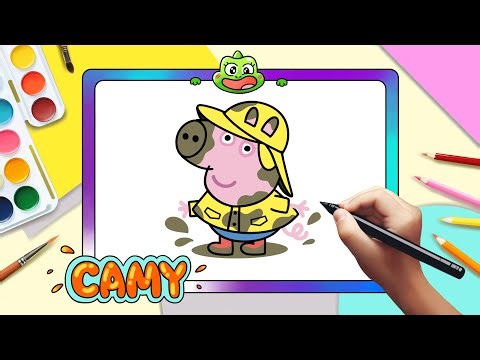 How to Draw George Jumping in Muddy Puddles 🐷💦 | Easy Step-by-Step for Kids