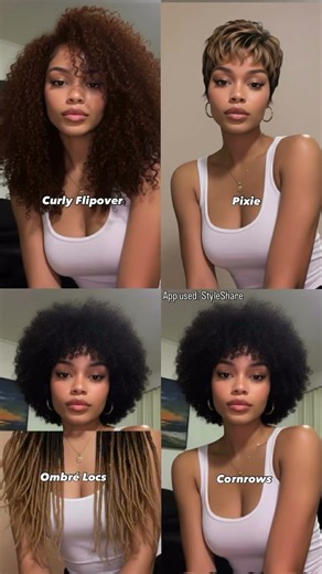 Curly Afro Transformed Into Four Distinct Natural Looks with Style and Color Changes
