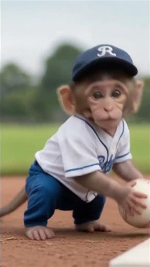 Baby Monkey Plays with a Baseball Like a Child 🐒⚾
