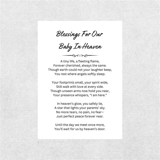Baby in Heaven Blessings Poem Christian Sympathy Printable Card Comfort Gift for Grieving Parents Loss of Baby Memorial Prayer Card Keepsake - Etsy