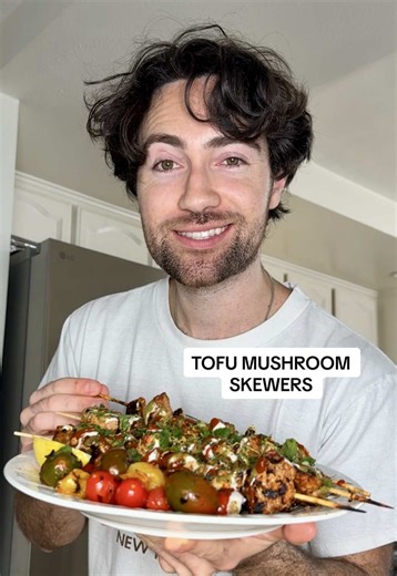 Delicious Tofu Mushroom Skewers with Cashew Cream