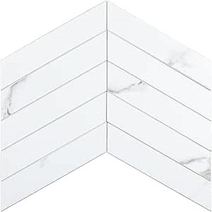 HOMEART Herringbone Peel and Stick Backsplash for Kitchen, Marble White Chevron Backsplash PVC Bathroom Stick on Wall Tiles (6 Sheets)