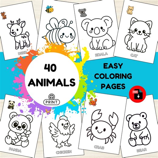 Animal Coloring Sheets for Toddlers | Easy Preschool Activity Pages | Printable PDF - Etsy