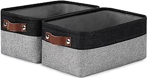 DULLEMELO Small Storage Baskets for Organizing - 11.8x7.9x5.1 inch Collapsible Storage Bins Set of 2 cloth storage bins for organizing Books and towel storage (Black&Grey)