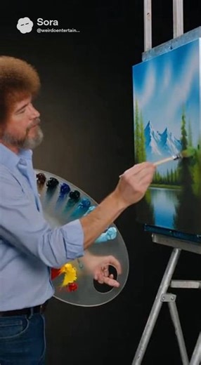 Bob Ross Painting Happy Little Trees