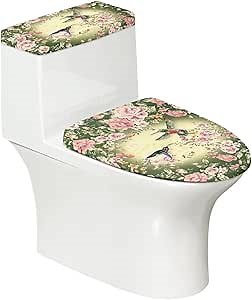 Hummingbird Flower Toilet Lid Cover and Toilet Tank Lid Cover 2 Piece for Bathroom Decorations Replacement
