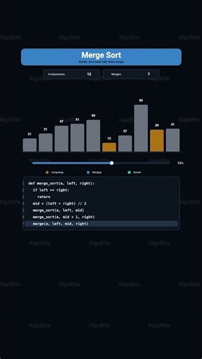 Merge Sort in Python | Recursive Implementation 🐍 #shorts