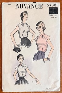Vintage 50s Women's Blouse Sewing Pattern - Advance 5730 (bust 30") - Etsy
