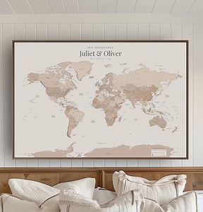 Push Pin Travel Map World Map Pin Board Travel Tracker Push Pin Custom Modern Minimalist Beige Coral Blush Large Wall Map Personalized - Etsy