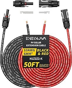 50 Feet 10AWG Solar Cable with Female and Male Connector with Extra Free Pair of Connectors, 10 awg Wire Solar Panel Extension Cable (50FT Red + 50FT Black)