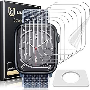 UniqueMe 8 Pack for Apple Watch Series 9/8/7 Screen Protector 45mm, [Strong Asorption] [Flexible TPU Not Glass][Bubble Free] iWatch Anti-Scratch Replacement Protection HD Clear iWatch Cover Soft Film