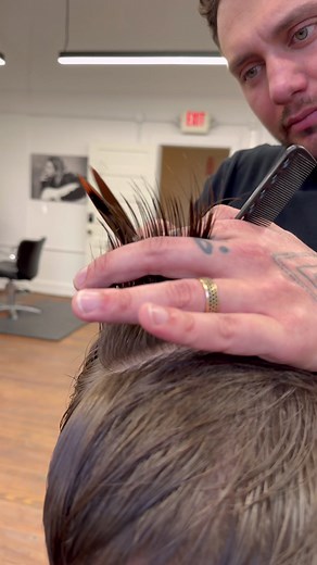 Emo vocalist voice over for this pixie cut. In the voiceover I say, the pixie was too short on the sides, but what I actually meant was it was too short on the top and long on the sides. Making things look really narrow and pineapple at the top and too wide on the sides. Just looks goofy! Diagonal forwards on the sides in the front panels to push the weight forward and flatten things out diagonal back through the back to the shape of the head and flatten out the nape. Notching through the top wh