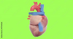 A 3D model of a human heart showcasing its structure and blood vessels.