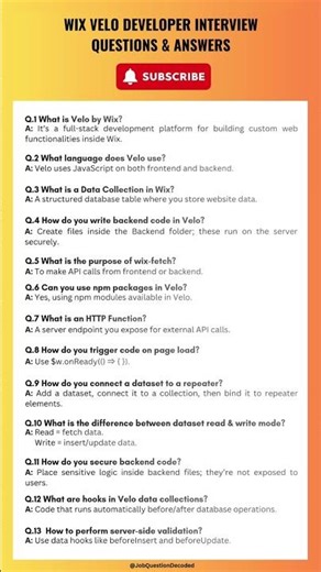 Top Wix Velo Developer Interview Q&A in 30 Seconds! #viral