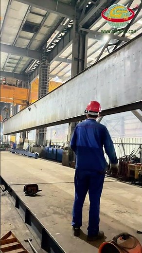 Massive Steel Beam Lifted by Overhead Crane | Crane Manufacturing Process.#heavylifting #MainBeam