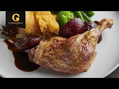 Delicious duck leg with sticky plum sauce