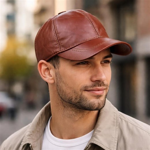Brown Leather Baseball Cap Genuine Sheepskin Leather Hat Unisex Adjustable Fit Handmade - Etsy