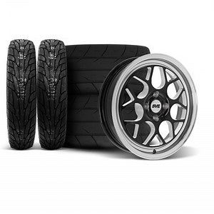 SVE Mustang 4 Lug Drag Comp Wheel & Tire Kit - 17x4.5 & 15x10  - Gloss Black - M/T Tires (79-93)