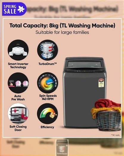 LG 8 Kg 5 Star Smart Inverter Technology Fully Automatic Top Load Washing Machine (T80VBMB4Z, Tur...