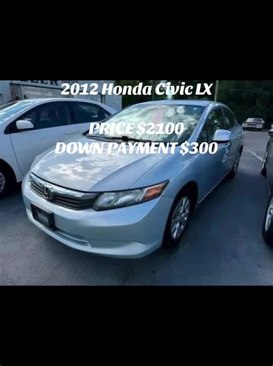 2012 Honda Civic LX PRICE $2100 DOWN PAYMENT $300 Exterior color. Cool Mist Metallic Interior color. Gray Drivetrain Front-wheel Drive MPG 28–39 Fuel type. Gasoline Transmission. Automatic Engine1.8L I-4 i-VTEC variable valve control, regular unleaded, engine VIN 2HGFB2F55CH554140 Mileage205,782 mi. Features Convenience Keyless Entry Entertainment CD Player USB Port Safety Automatic Emergency Braking Brake Assist Stability Control. #usedcardealership #affordablecarsusa #cardealership #usedcardea