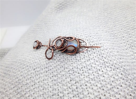 Moonstone Copper Flower Brooch, Wire Wrapped Floral Shawl Pin, Blue Flash Gemstone Jewelry, Handcrafted Botanical Scarf Pin, Gift Boxed - Etsy Australia