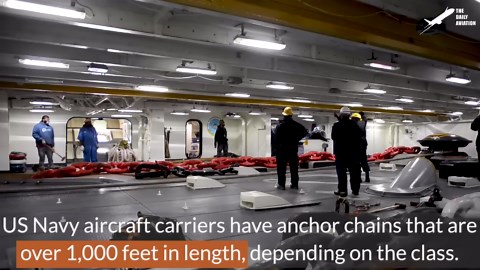 US Sailors Painting Massive Aircraft Carrier Anchors Inside Massive Shipyard
