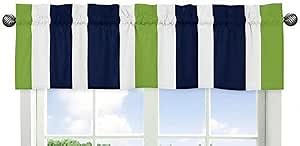 Sweet Jojo Designs Navy Blue White and Lime Green Window Treatment Valance for Stripes Bedding Collection