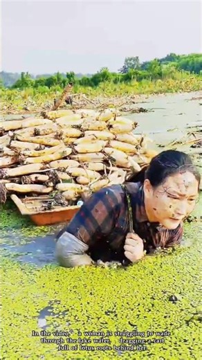 Pulling lotus roots out of the water is really tough.