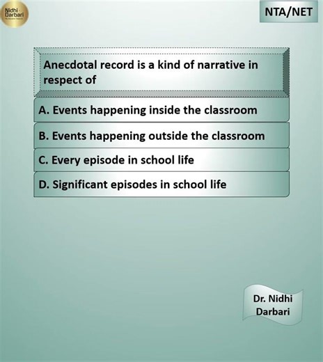 Dr. Nidhi Darbari/Anecdotal record is a kind of narrative in respect of