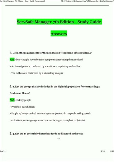 ServSafe Manager 7th Edition Study Guide Answers Questions and Answers Verified Solutions 1432 new v