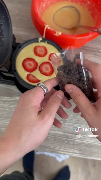 Delicious Dessert Waffles with Fresh Strawberries