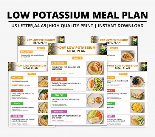 7-day Low Potassium Meal Plan | Printable Renal Diet Guide | Low Potassium, Low Sodium & Kidney-friendly Menu for CKD Stage 3-5 - Etsy Australia
